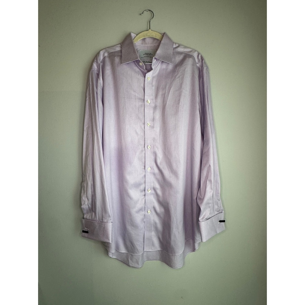 Charles Tyrwhitt Mens Purple Micro Check Non Iron Classic Fit Dress Shirt 16.5